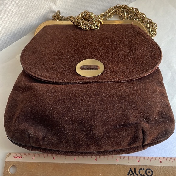 Chic Vintage purse By Triangle NY brown suede gold tone - mod look - Picture 11 of 16